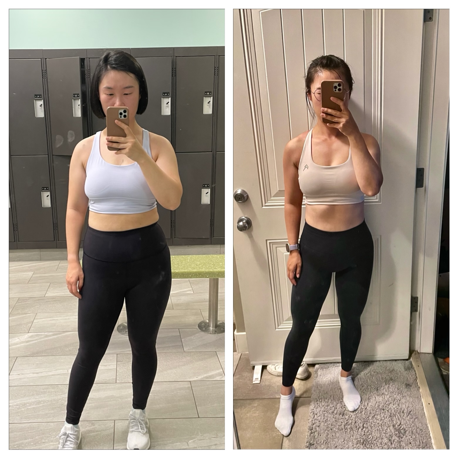Jasmine's transformation — before and after photos showing fat loss and increased strength